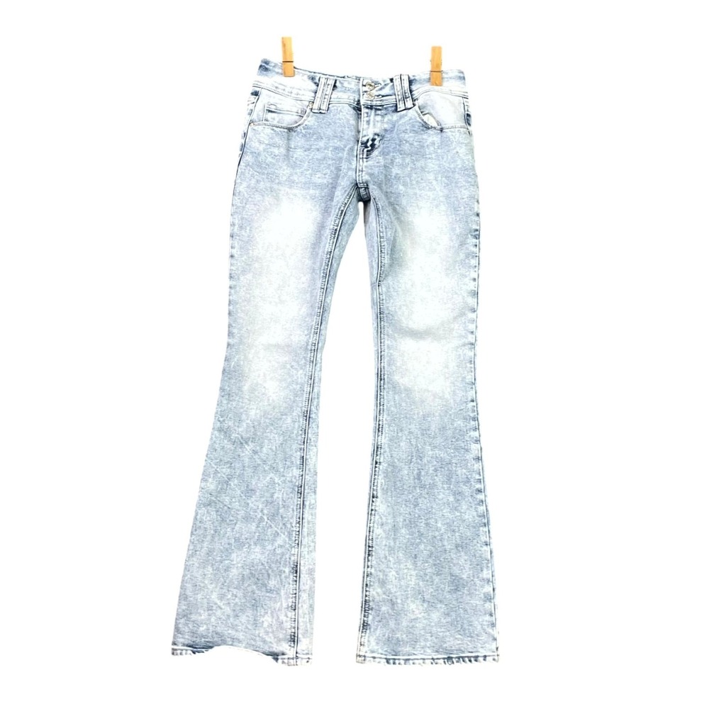 Love Soho Denim Flare Jeans Womens 7 Blue Cotton Stretch Low Rise Y2K Cow Girl